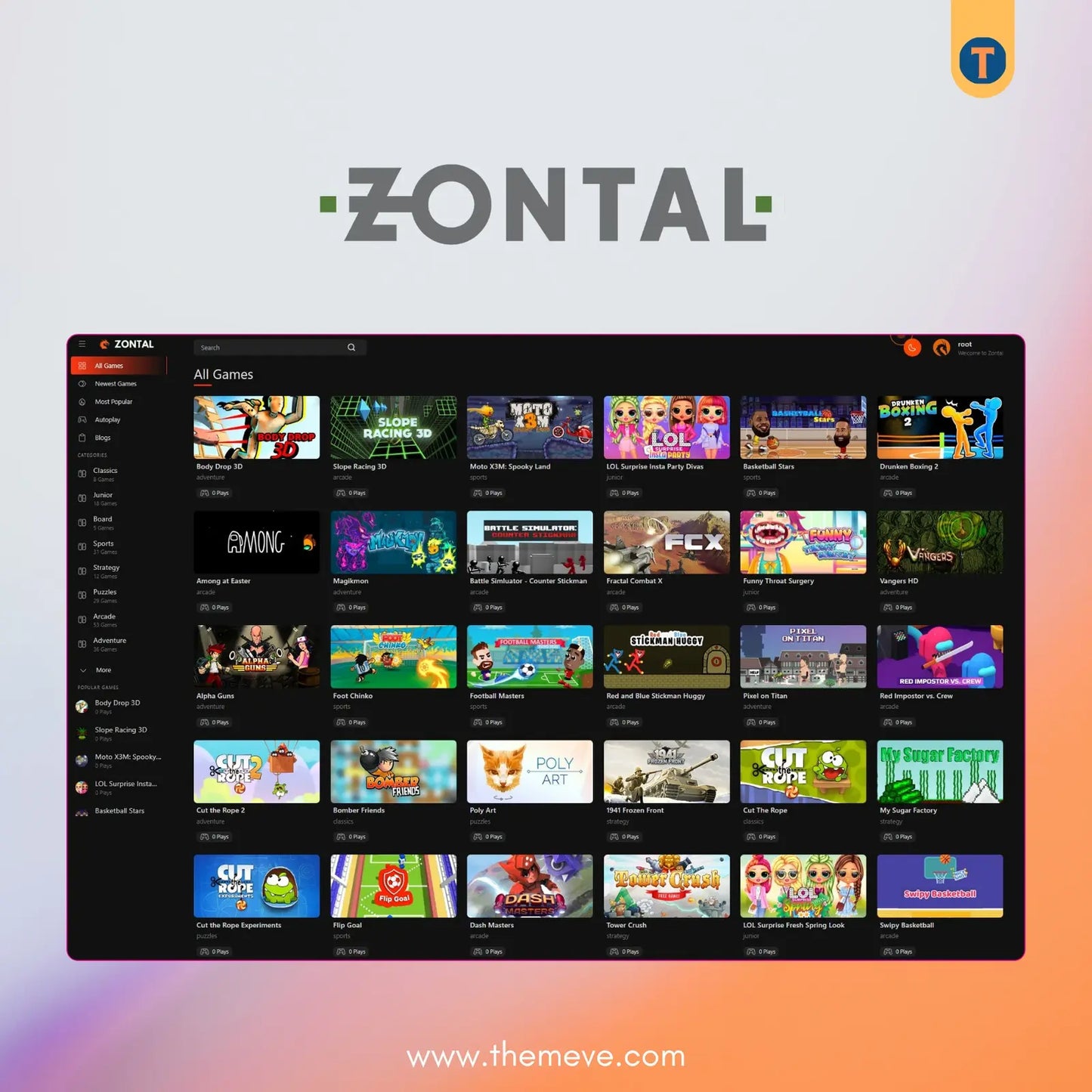 Zontal Arcade HTML 5 Game Portal PHP Script